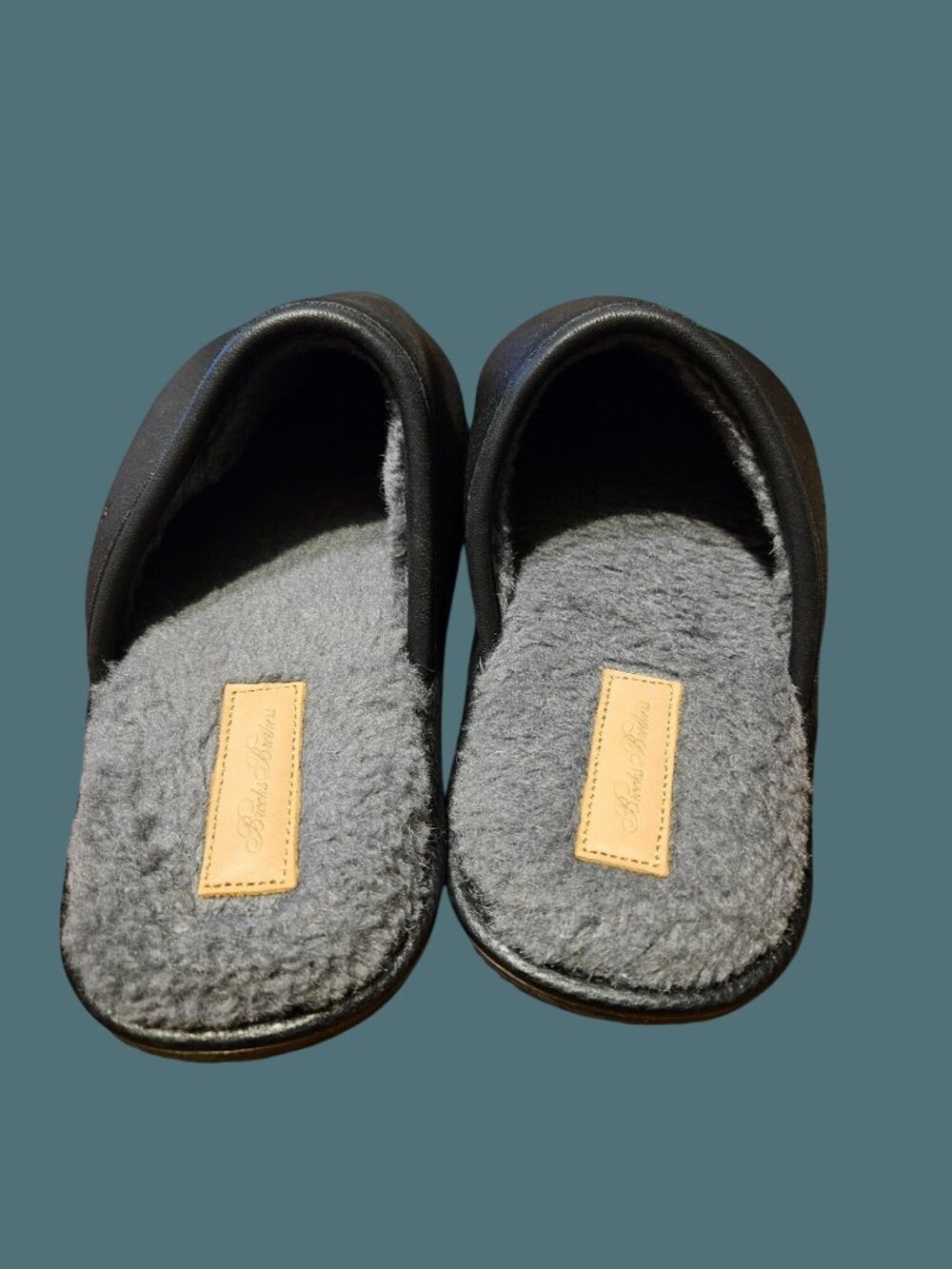 Brooks Brothers Shearling Lined Black Leather Slippers Men Size 9 - Picture 2 of 10